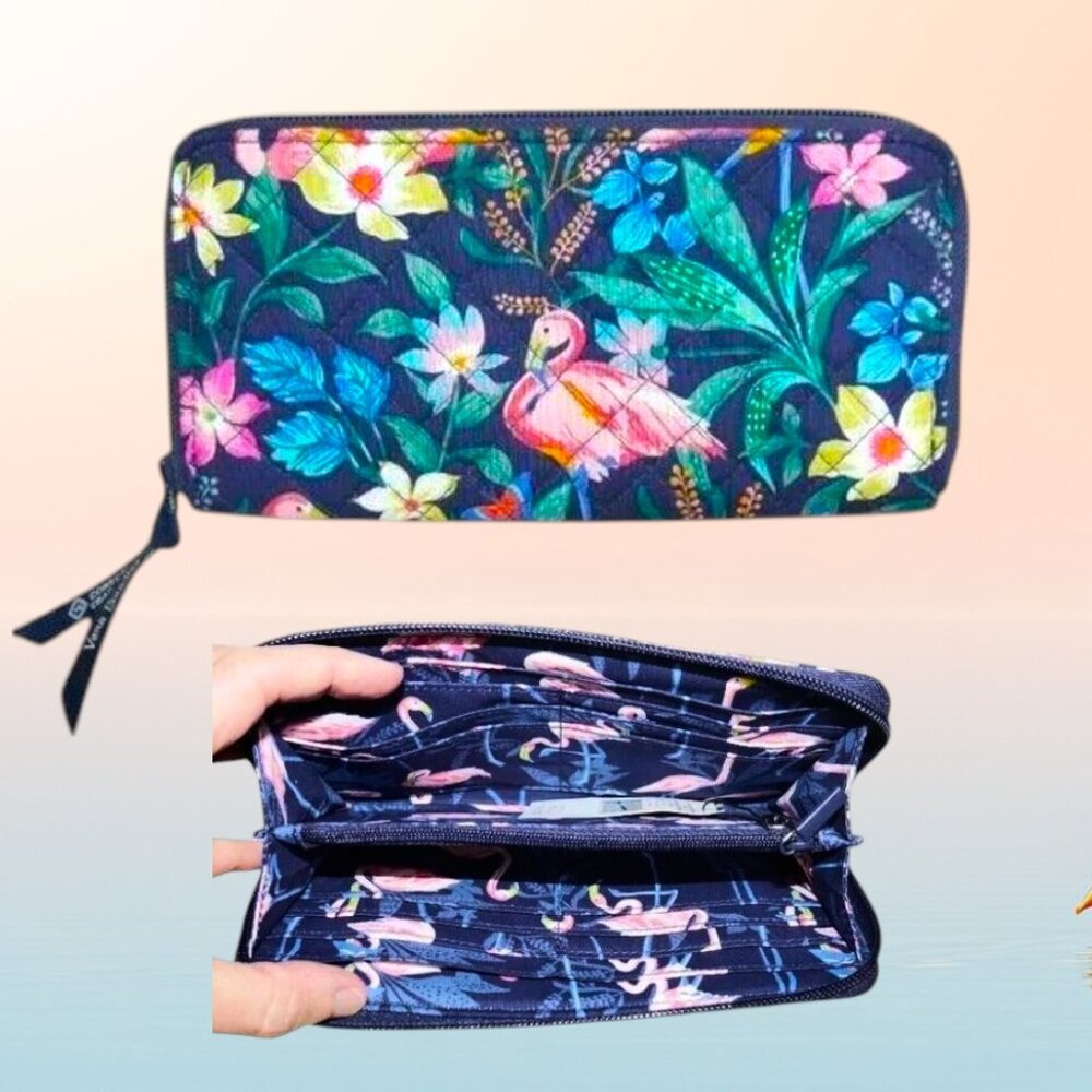 Vera Bradley RFID Jordin Continental Case Flamingo Garden Credit Card Wallet NWT